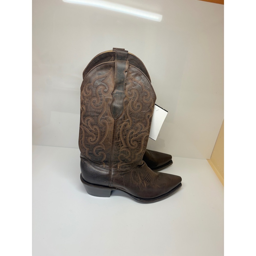 Cavenders Womens 7.5B Burnished Chocolate Goat Leather Snip Toe Cowboy Boots